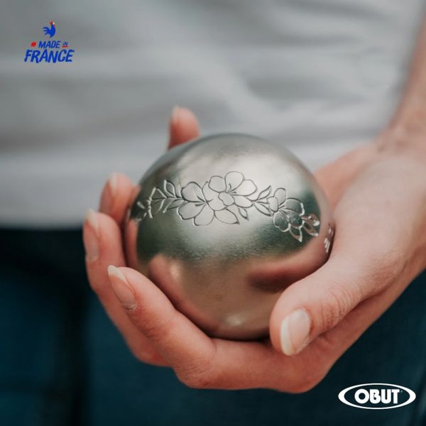 3er Satz Edelstahl Pétanque Boule Kugeln Floral