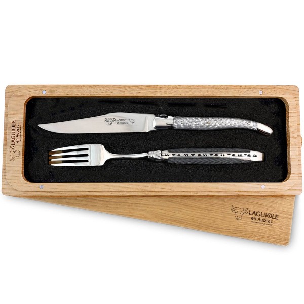 1 Premium Steakmesser und 1 Gabel Set Texalium