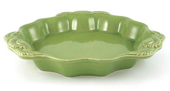 Tarteform mit Blüten 25 cm, Keramik emailliert grün