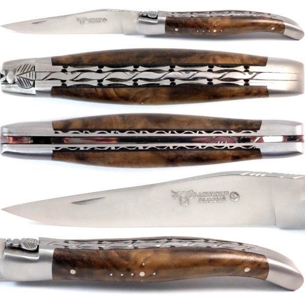 Walnuss Wurzelholz Doppelplatinen 12C27 Stahl