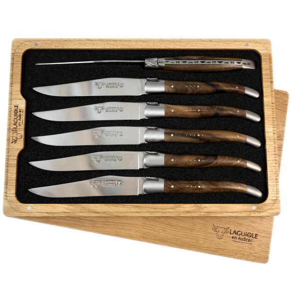 6 Premium Steakmesser Set Walnuss Wurzelholz