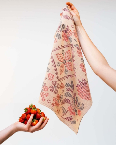 Küchentuch gewebt limitiert Vintage Kreuzstich Erdbeeren