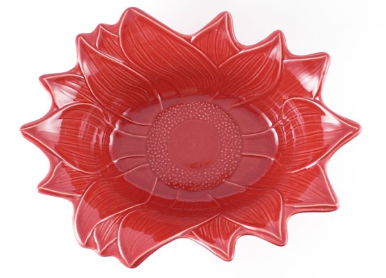 Große Schüssel in Blütenform 35 cm, Keramik emailliert rot