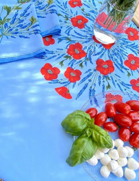 Tischdecke beschichtet rund 180 cm Mohnblumen Lavendel