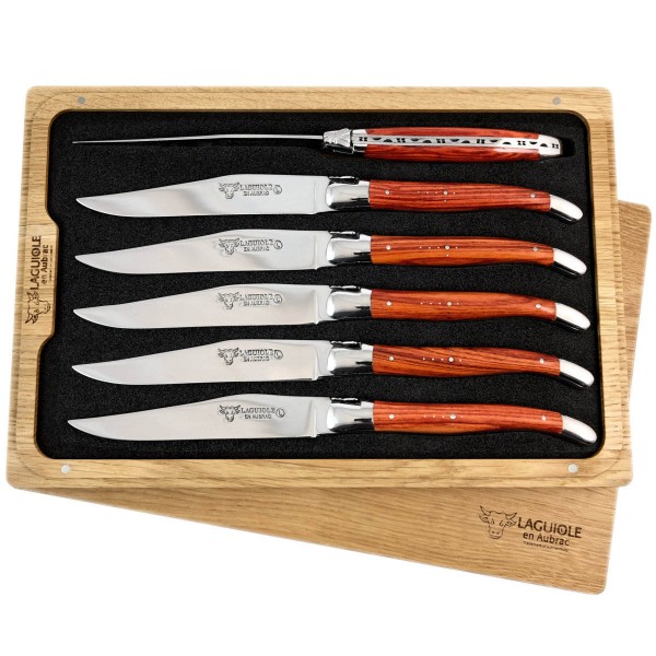 6 Premium Steakmesser Set Rosenholz