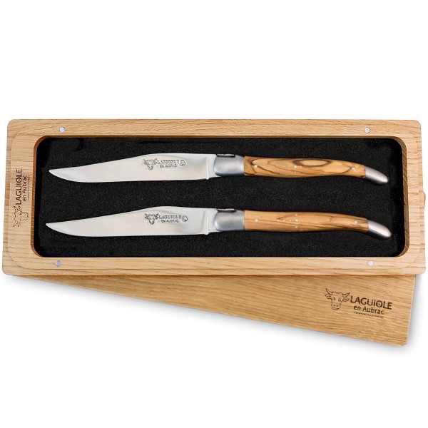 2 Premium Steakmesser Set Olivenholz