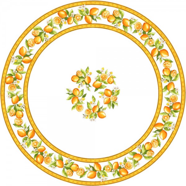 Tischdecke beschichtet rund 180 cm weiß Zitronen