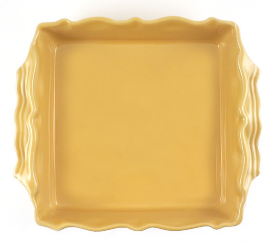 Große quadratische Form 23 cm, Keramik emailliert sonnengelb