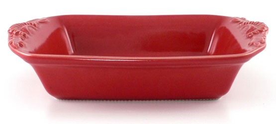 Kleine rechteckige Form mit Blüten 26 cm, Keramik emailliert rot