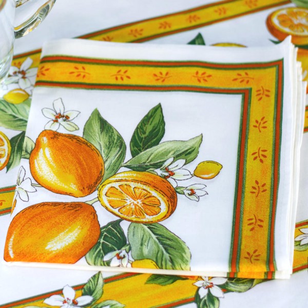 Serviette 45x45 cm weiß Zitronen