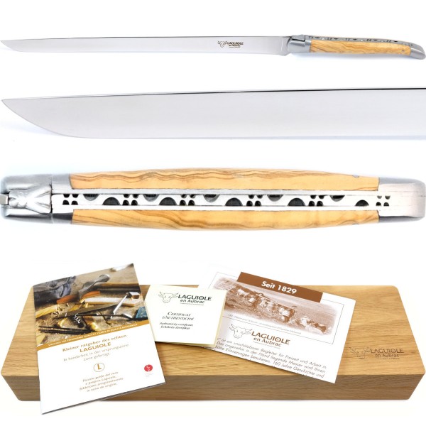 Extra langes Schinken- und Tranchiermesser Olivenholz