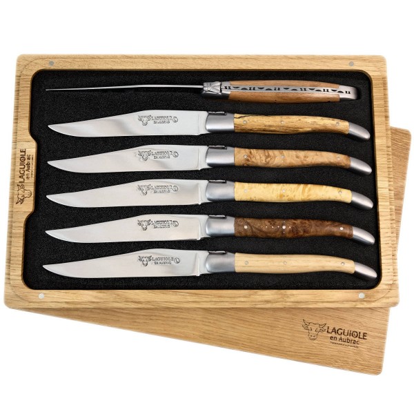 6 Premium Steakmesser Set europäische Hölzer