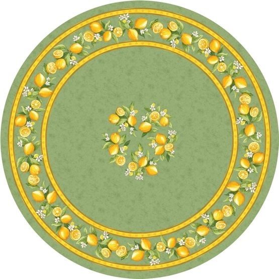 Tischdecke beschichtet rund 180 cm grün Zitronen