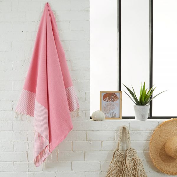 Fouta Tuch mit Wabenmuster bonbonrosa