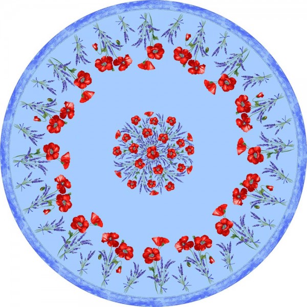 Tischdecke beschichtet rund 180 cm Mohnblumen Lavendel