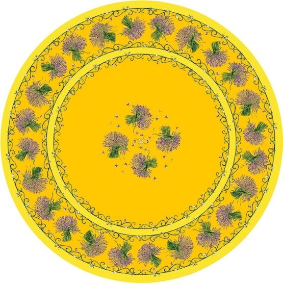 Tischdecke beschichtet rund 180 cm gelb Lavendel