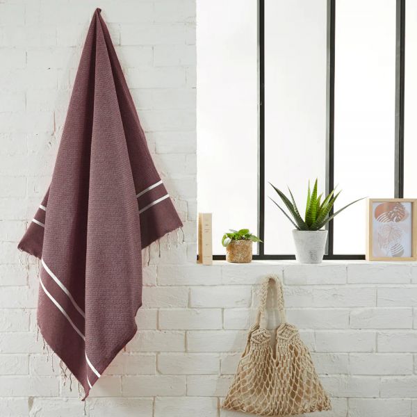 Fouta Tuch mit Fischgrätenmuster burgund