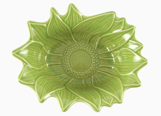 Kleine Schüssel in Blütenform 21,5 cm, Keramik emailliert grün