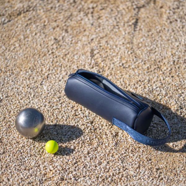 Pétanque Ledertasche vegan marineblau
