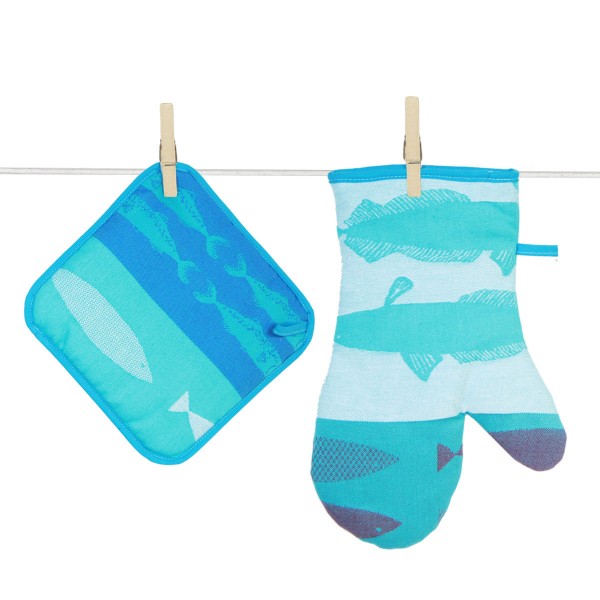 Topflappen und Handschuh gewebt Poissons