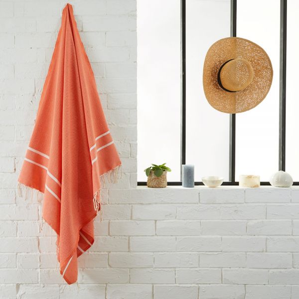 Fouta Tuch mit Fischgrätenmuster orange