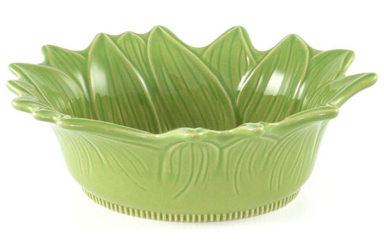 Kleine Schüssel in Blütenform 21,5 cm, Keramik emailliert grün