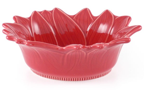Kleine Schüssel in Blütenform 21,5 cm, Keramik emailliert rot