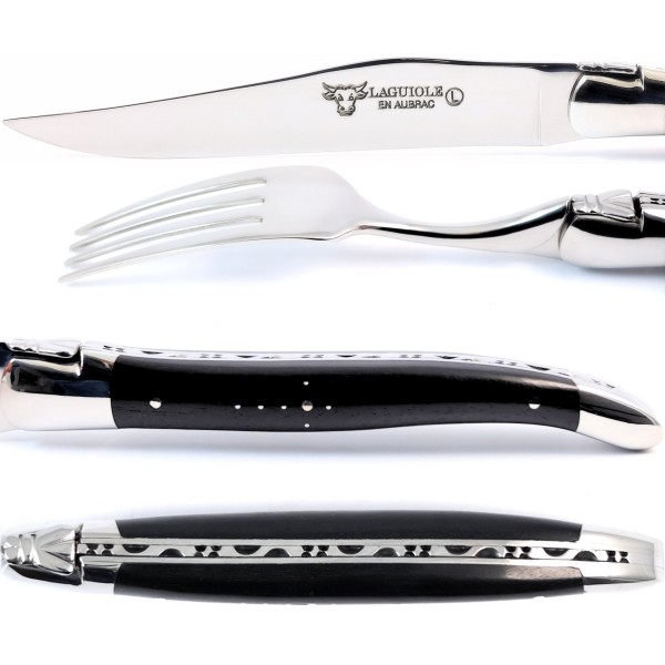 2 Premium Steakmesser und 2 Gabeln Set Ebenholz