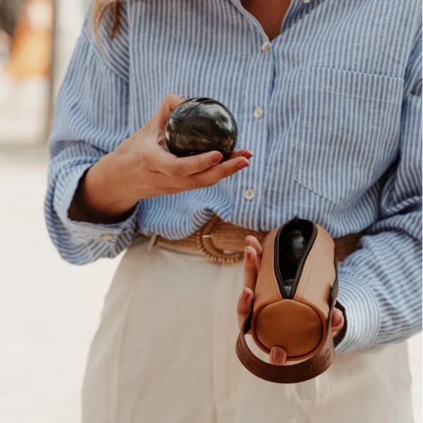Pétanque Ledertasche vegan Camel