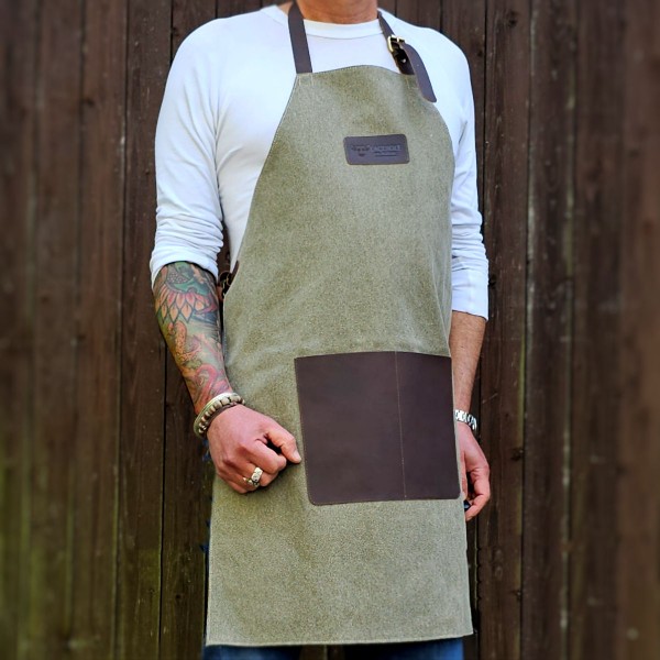 Laguiole en Aubrac Grillschürze, Garten- und Arbeitsschürze, Canvas olivgrün