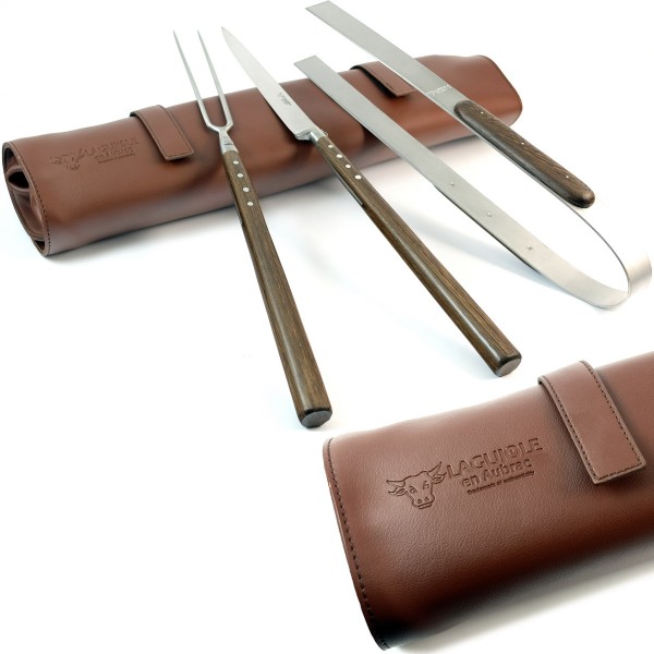 Großes dreiteiliges Grill- und Tranchierbesteck Palisanderholz