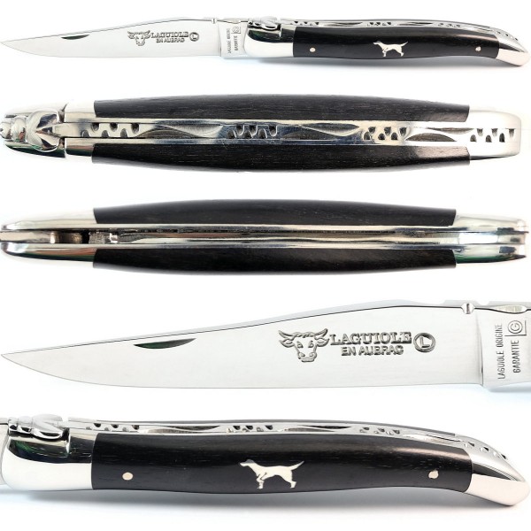 Ebenholz Zinn-Intarsie Jagdhund 12C27 Stahl