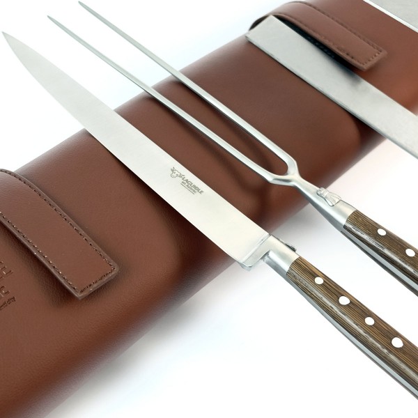 Großes dreiteiliges Grill- und Tranchierbesteck Palisanderholz