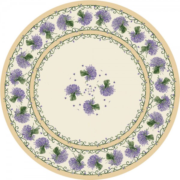 Tischdecke beschichtet rund 180 cm natur Lavendel