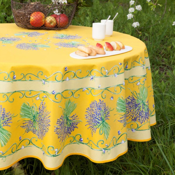Tischdecke beschichtet rund 180 cm gelb Lavendel