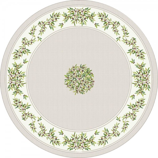 Tischdecke beschichtet rund 180 cm natur Nyons Oliven