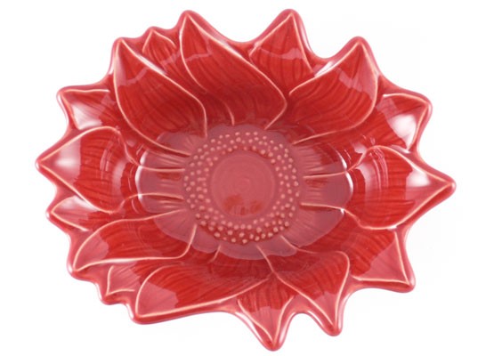 Kleine Schüssel in Blütenform 21,5 cm, Keramik emailliert rot