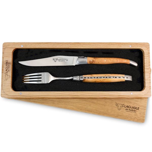 1 Premium Steakmesser und 1 Gabel Set Wacholder