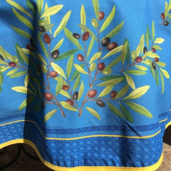 Tischdecke beschichtet rund 180 cm blau Nyons Oliven