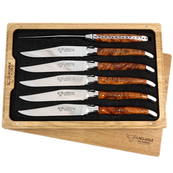 6 Premium Steakmesser Set Amboina Wurzelholz
