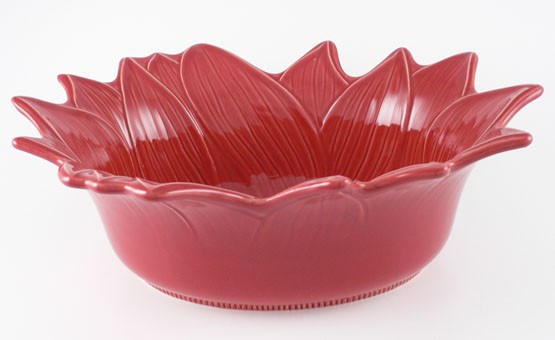 Große Schüssel in Blütenform 35 cm, Keramik emailliert rot