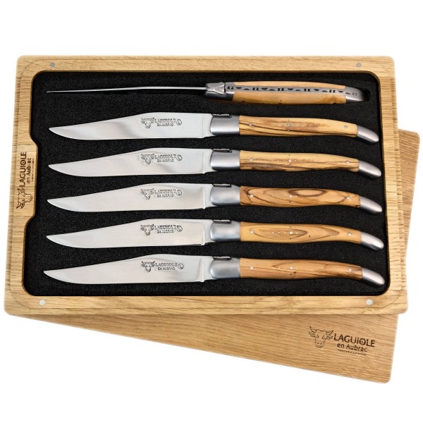 6 Premium Steakmesser Set Olivenholz