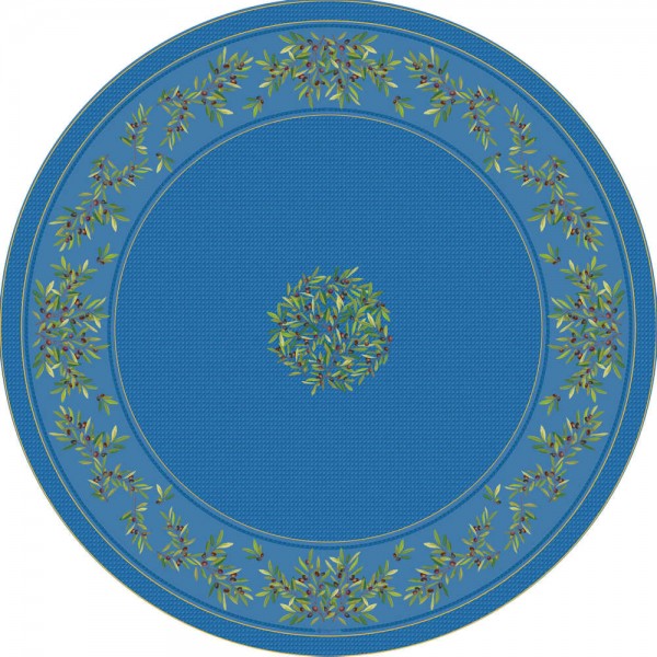 Tischdecke beschichtet rund 180 cm blau Nyons Oliven