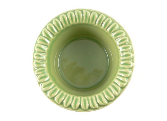 Rundes Förmchen mit Blüten 10,5 cm, Keramik emailliert grün