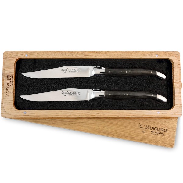 2 Premium Steakmesser Set fossile Mooreiche