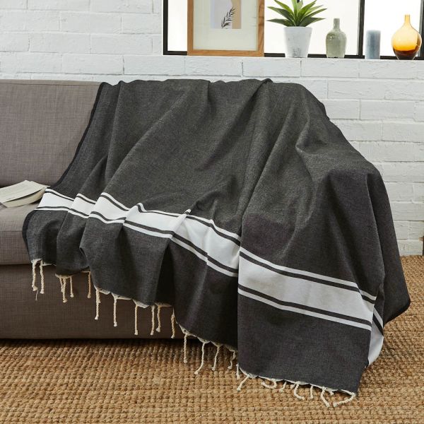 Fouta Tuch XXL klassisch schwarz