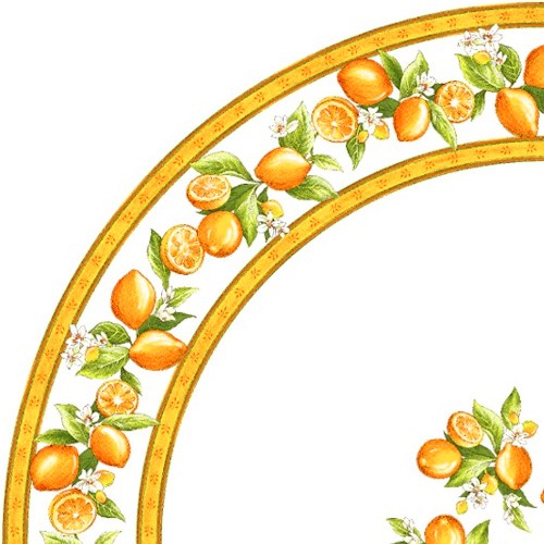 Tischdecke beschichtet rund 180 cm weiß Zitronen