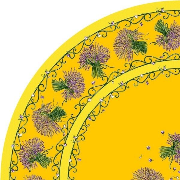 Tischdecke beschichtet rund 180 cm gelb Lavendel