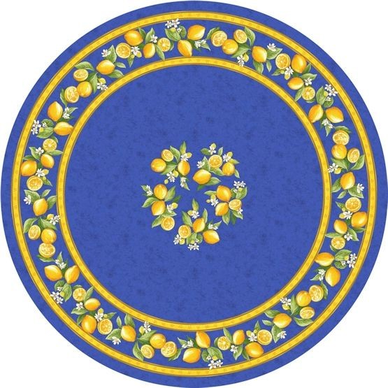 Tischdecke beschichtet rund 180 cm blau Zitronen