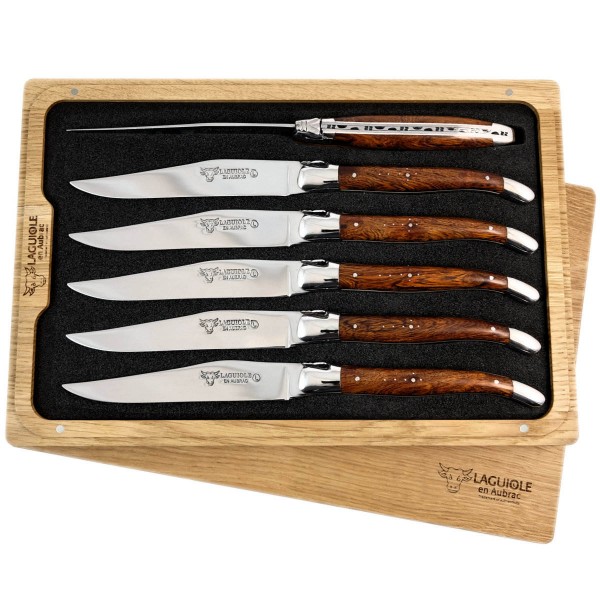 6 Premium Steakmesser Set Wüsteneisenholz Wurzelholz